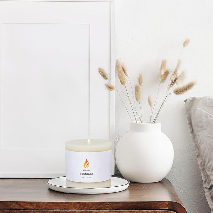 3PCS 3"x 3" Beeswax Pillar Candles, Made of Pure Natural Beeswax, with Ultra Long Burning Time and Low Allergenicity-White