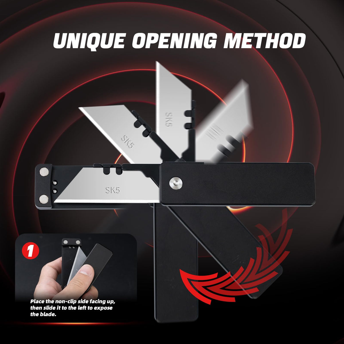 cckk Aluminium Utility Knife, Unique way of unfolding, Lightweight All Metal Folding Box Cutter with clip, Quick Change Blade Razor Knife,Ideal Gifts for Men Women, with 10 Extra Blades