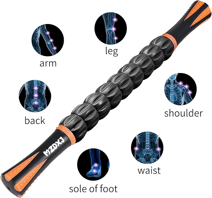 Muscle Roller Stick for Athletes -Roller Massager for Myofascial Pain Relief - Handheld Physical Therapy & Recovery Tool(Orange black-18 inch)