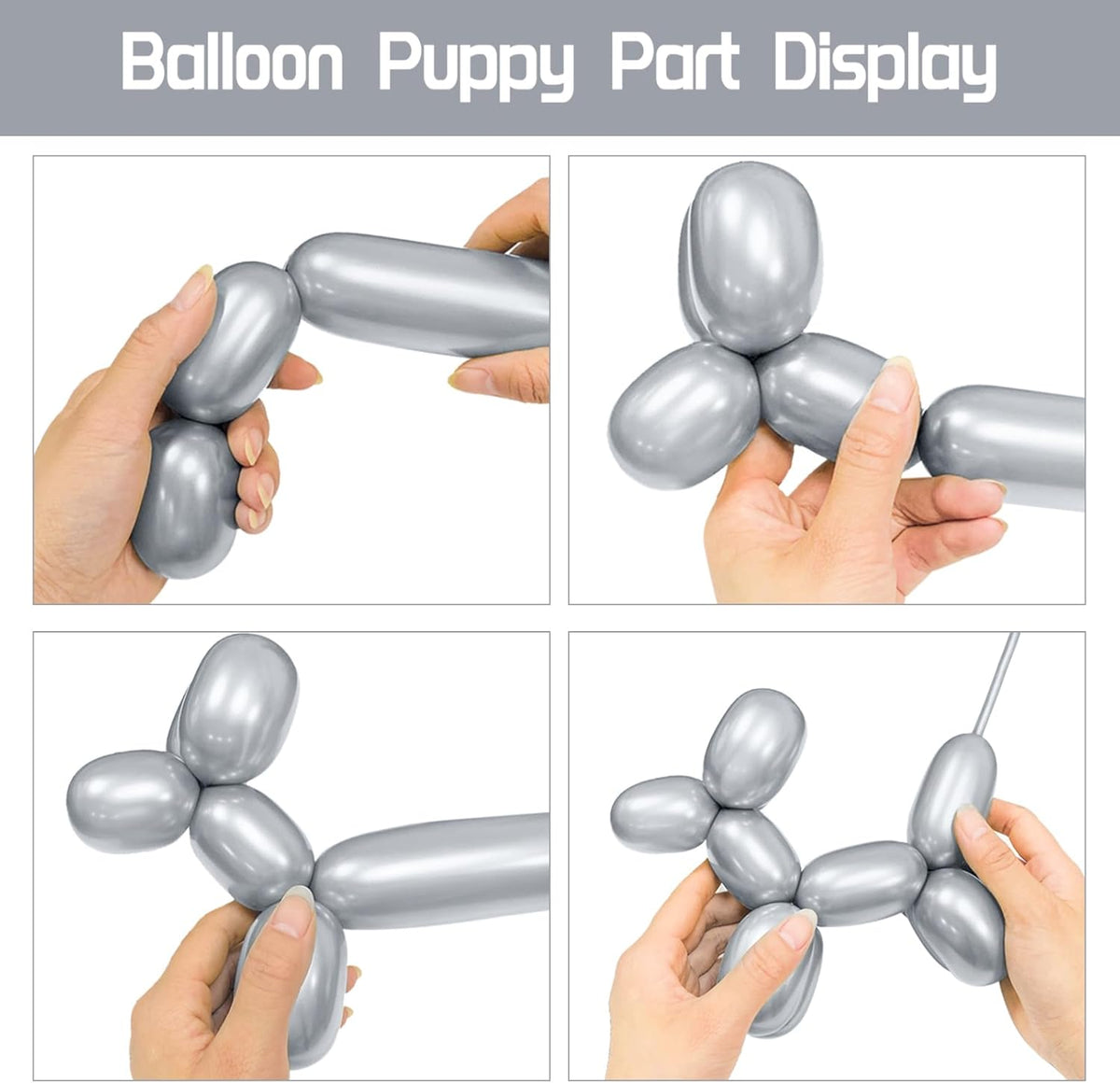 Skiennix Metallic Silver Balloons - 100 Pcs Long Skinny Latex Twisting Balloons for Animal Modeling | Perfect for Christmas & Birthday Parties