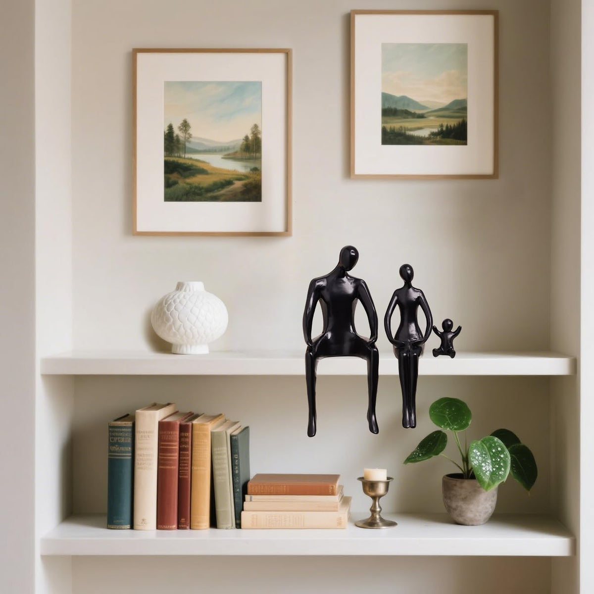Quoowiit Black Bookshelf Decor Family Sculpture, Abstract Art Ornament Coffee Table Decor, Modern Aesthetic Family Figurine Decoration for Home Office Shelf Table Desk Living Room Set of 3