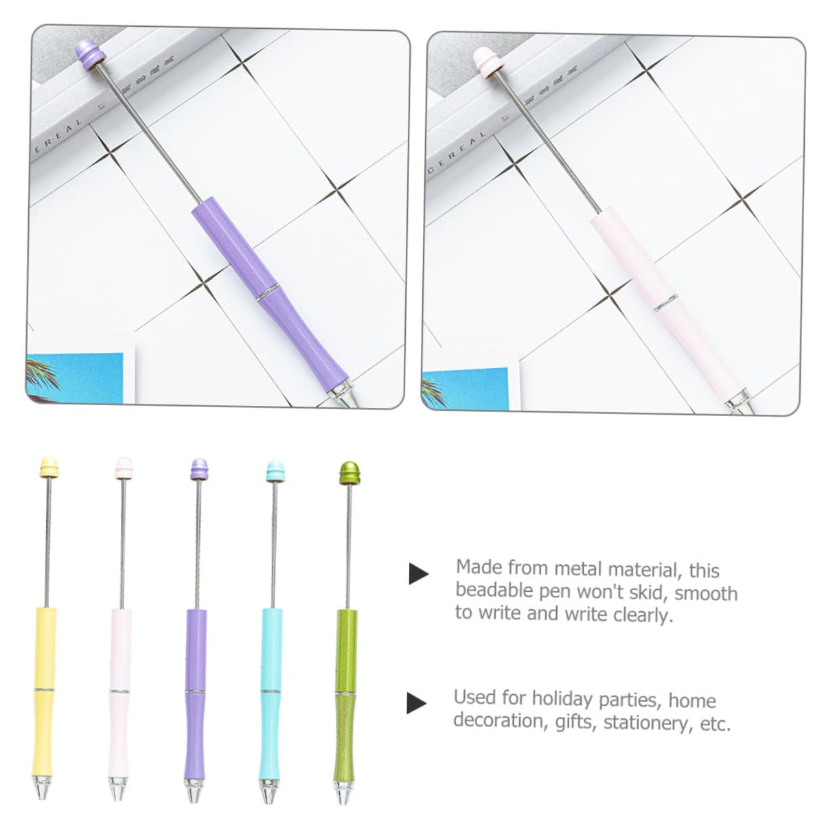 OSOLADY 5pcs Metal Ballpoint Pens Beaded DIY Craft Pen Set for Office School Daily Writing Adult and Household Use