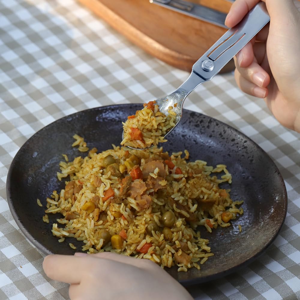 Roxon C2 Camping Utensil 2 in 1 Detachable Folding Cutlery with Fork & Spoon for Outdoor, Camping, Hiking, Easy to Carry Highly Practical Tableware