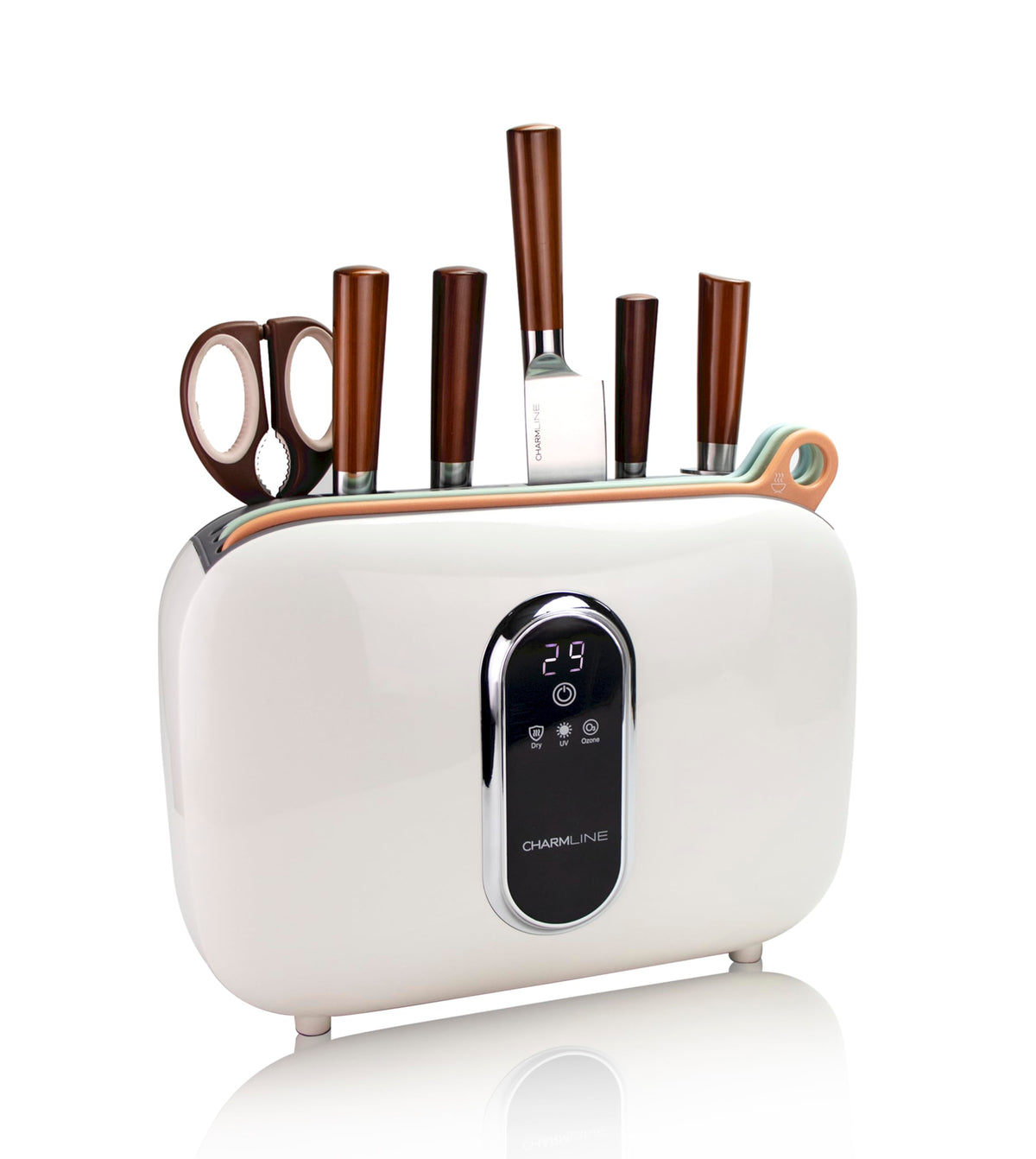 Charmline Smart Cutting Board and Knife Set with Holder, Self-Cleaning & Drying, Space-Saving Kitchen Organizer, Practical Gift for Mom, Housewarming, Birthday & Christmas
