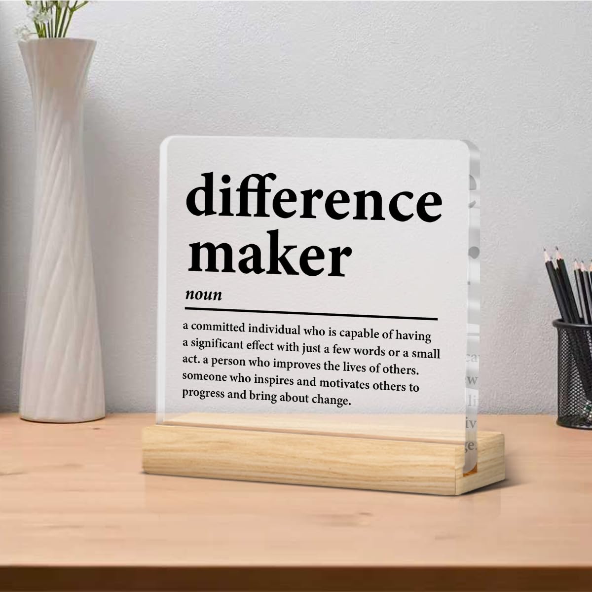 Difference Maker Gifts for Teacher Coach Mentor Boss Leader, Thank You Appreciation Gifts for Coworkers Employee Staff Women Men Motivational Office Desk Decor Cubicle Acrylic Sign, 4 x 4 Inches