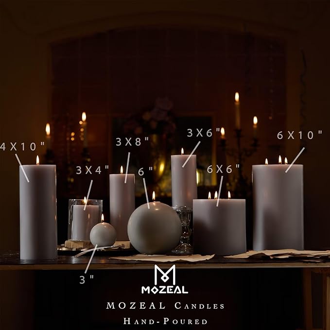 MOZEAL 3" x 8" Hand-Poured Unscented Large Candle,Smokeless Rustic Pillar Candle Set of 2,Slow Burn,No Drip,Approx 150 Hours Burning,Wedding,Dinner,Christmas and Home Decorative,Tall Gray Candle