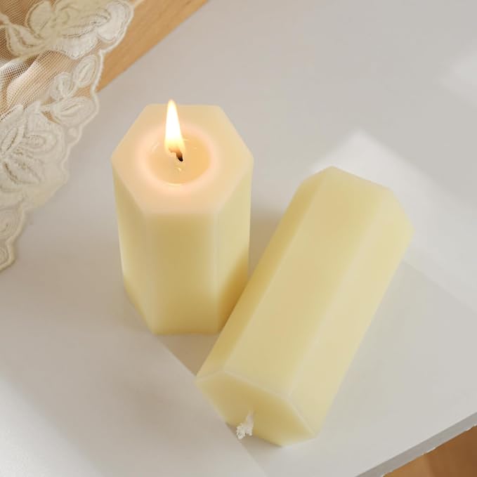 6PCS Hexagon Beeswax Pillar Candles,Large Handmade Pure Beeswax Candle,Unscented Smokelessï¼? * 4",18H, White