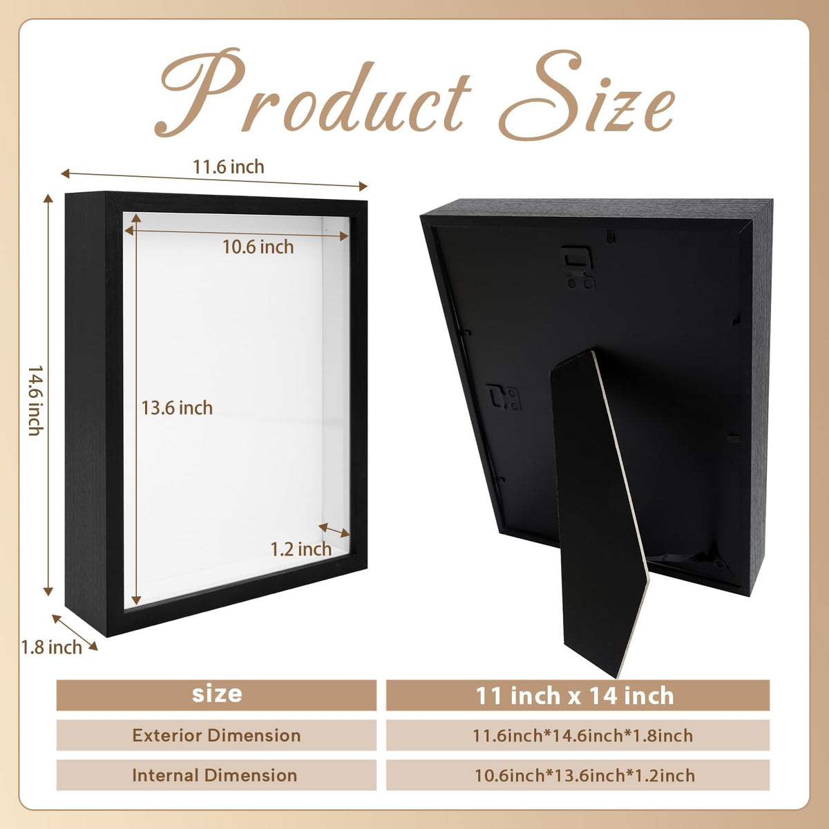 2 Pack Shadow Box Frame 11"x 14" Wood Deep Shadow Boxes Display Cases, Dried Flowers, Photos, Handicrafts Picture Frames for Wall Hanging Tabletop (Black, 11"x 14")