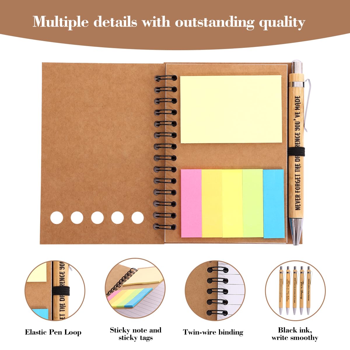 30 Sets Employee Appreciation Gifts Bulk Inspirational Spiral Notebook with Sticky Note and Motivational Bamboo Pens Thank You Gifts for Employees Coworkers,Teachers,Nurse,Office Staff,Team,Volunteer