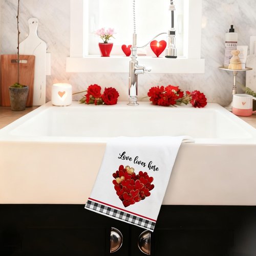 ARKENY Valentines Day Kitchen Towels Set of 2,Red Heart Love Dish Towels 18x26 Inch Drying Dishcloth,Farmhouse Home Daily Seasonal Decoration AD413