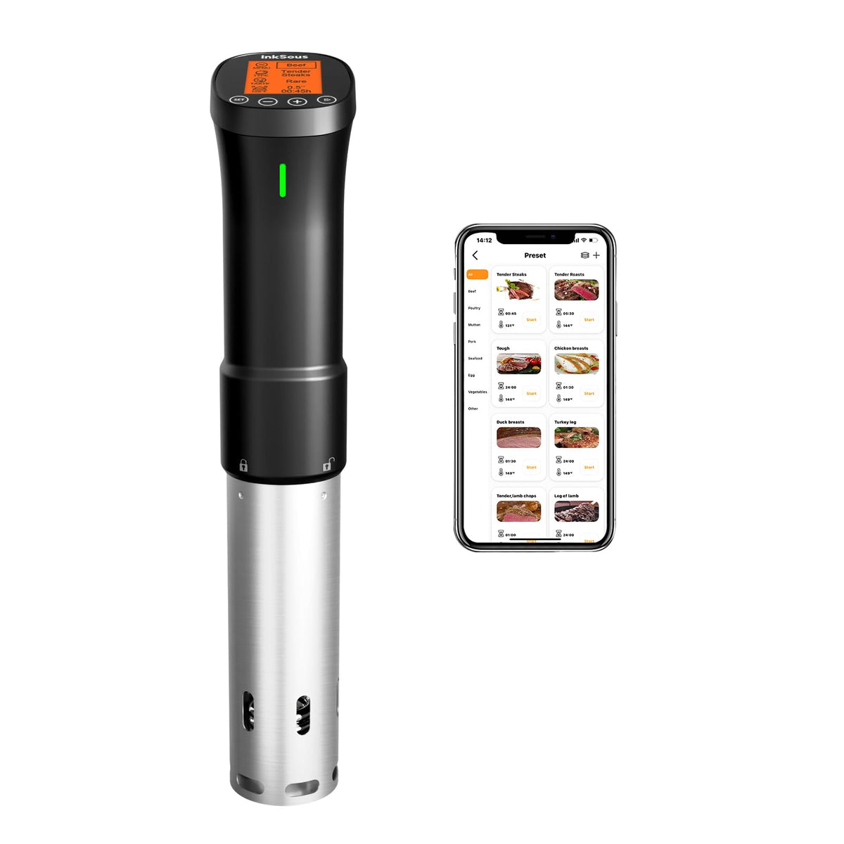 InkSous WIFI 2.4G Sous Vide Cooker 1000W Immersion Circulator with APP 14 Recipes,Alarm,Calibration & Timer, 3D Water Fast Heating Ultra-Quiet Sous Vide Machine