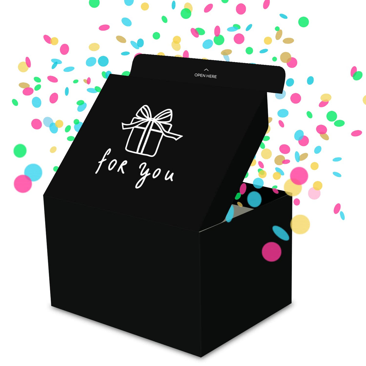 FETTIPOP Gift Box Surprise Exploding KIT (Black - For you) 7.1x5.5x4.3 in, Confetti Explosion Birthday, Party, Father’s and Mother’s Day, Graduations, Anniversaries, Any Occasion