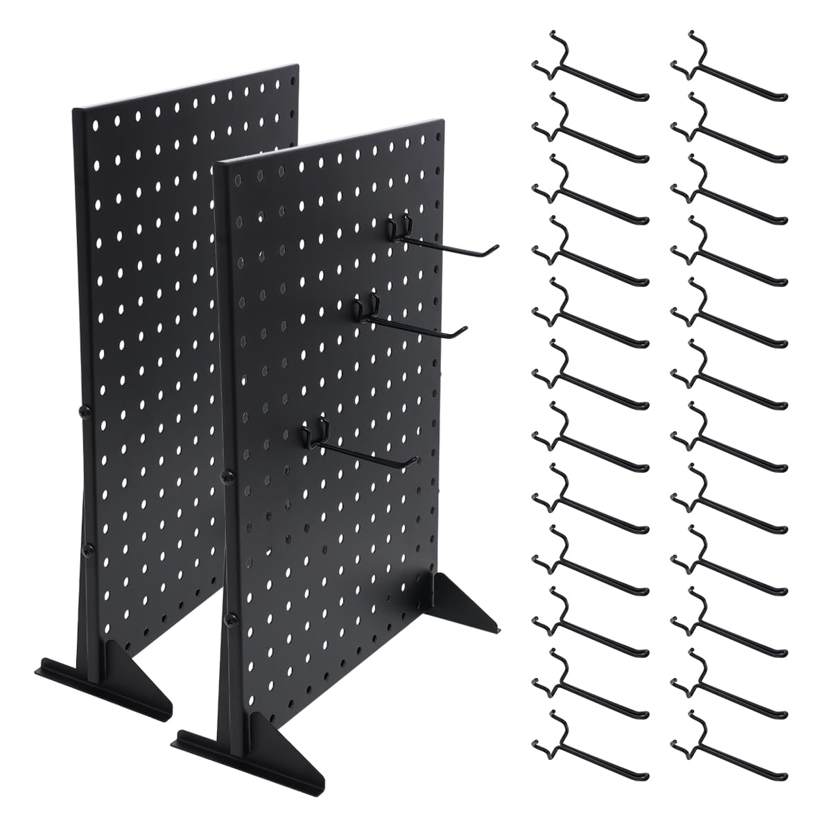 2Pcs Metal Pegboard Display Stand with 24 Peg Hooks for Craft Shows & Fairs,Black Jewelry Retail Display Rack for Selling Accessories,Display Stands for Earring,Pin Stands,Retail Vendors(16*12inch)