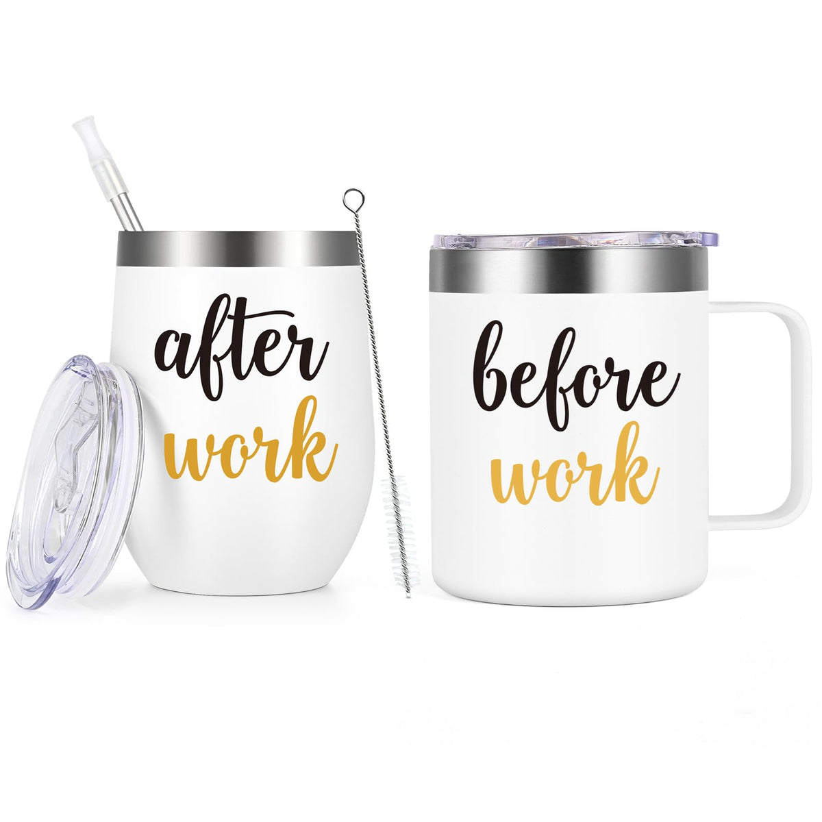 Gtmileo Before Work After Work Gift Set, Christmas Office Work Gifts for Coworker Employee Female Boss Lady Women Men Friends Manger Leader, 12oz Stainless Steel Insulated Coffee Mug Wine Tumbler Set