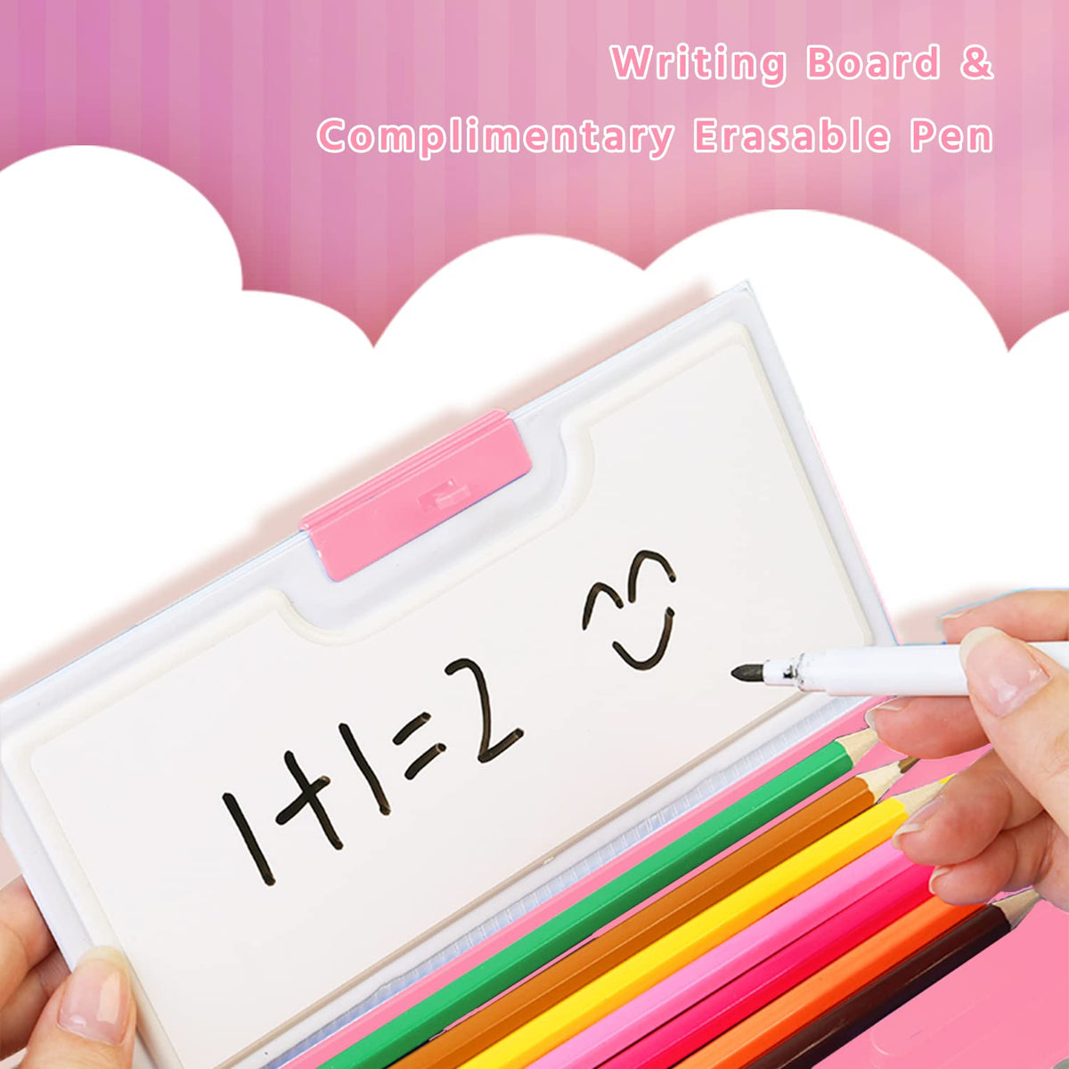 Pop Up Multifunction Pencil Case for Girls and Boys, Cute Cartoon Pen Box Organizer Stationery with Lock, Sharpener, Schedule, Whiteboard, School Supplies, Best Gifts for Kids Teens(Pink 2)