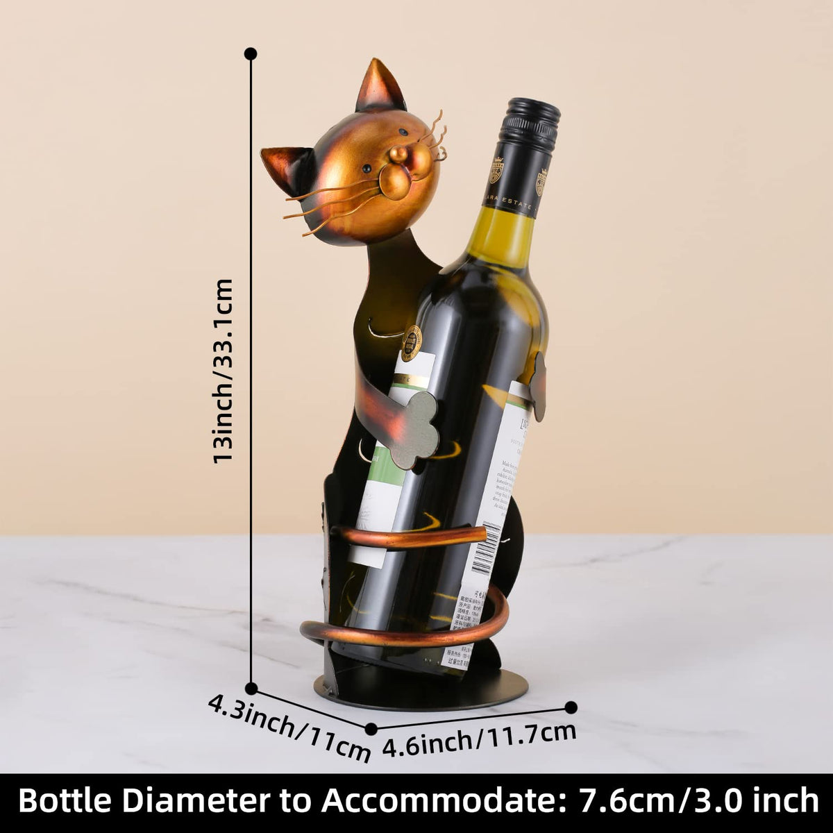 Tooarts Cat Shaped Wine Holder Wine Rack shelf Metal Sculpture Practical Home decoration Crafts
