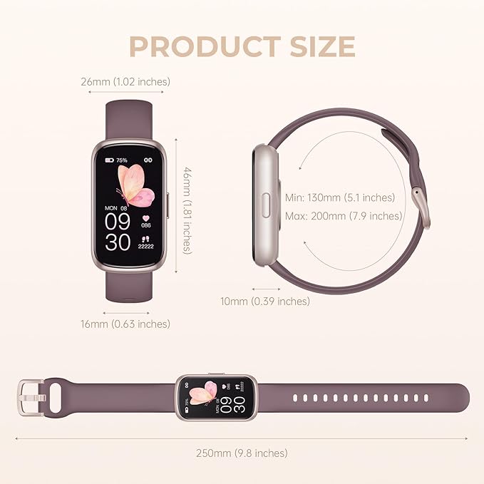 Health Fitness Tracker Smart Watch with 24/7 Heart Rate, Blood Oxygen, Sleep Tracker, Pedometer, 3 Colorful Bands & 3ATM Waterproof Activity Tracker with Step Calorie Counter, Smoke Violet