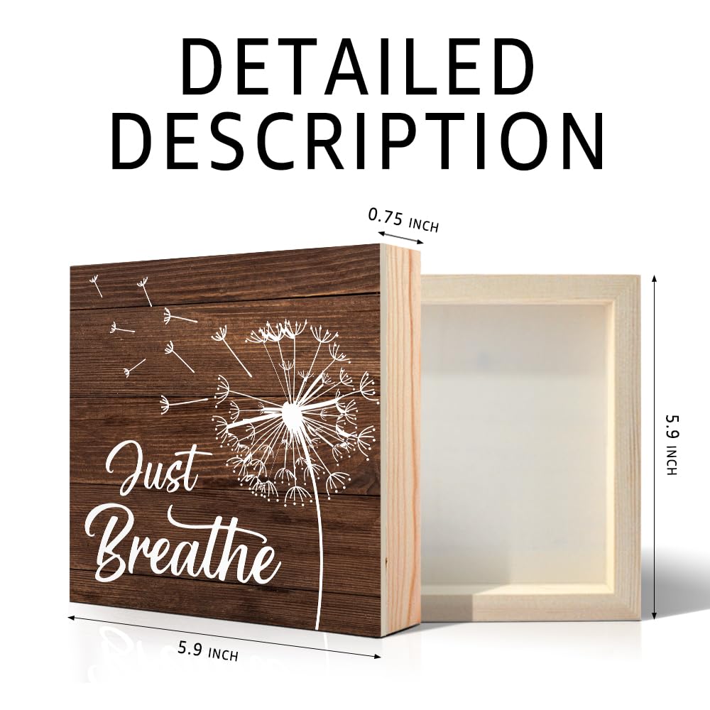 PUVOXHO Just Breathe Funny Dandelion Wooden Sign Desk Decor for Home Office Farmhouse Bedroom, Yoga Spa Room Decor, Inspirational Gifts for Women Boss Leader Supervisor Coworkers Family Friend BFF