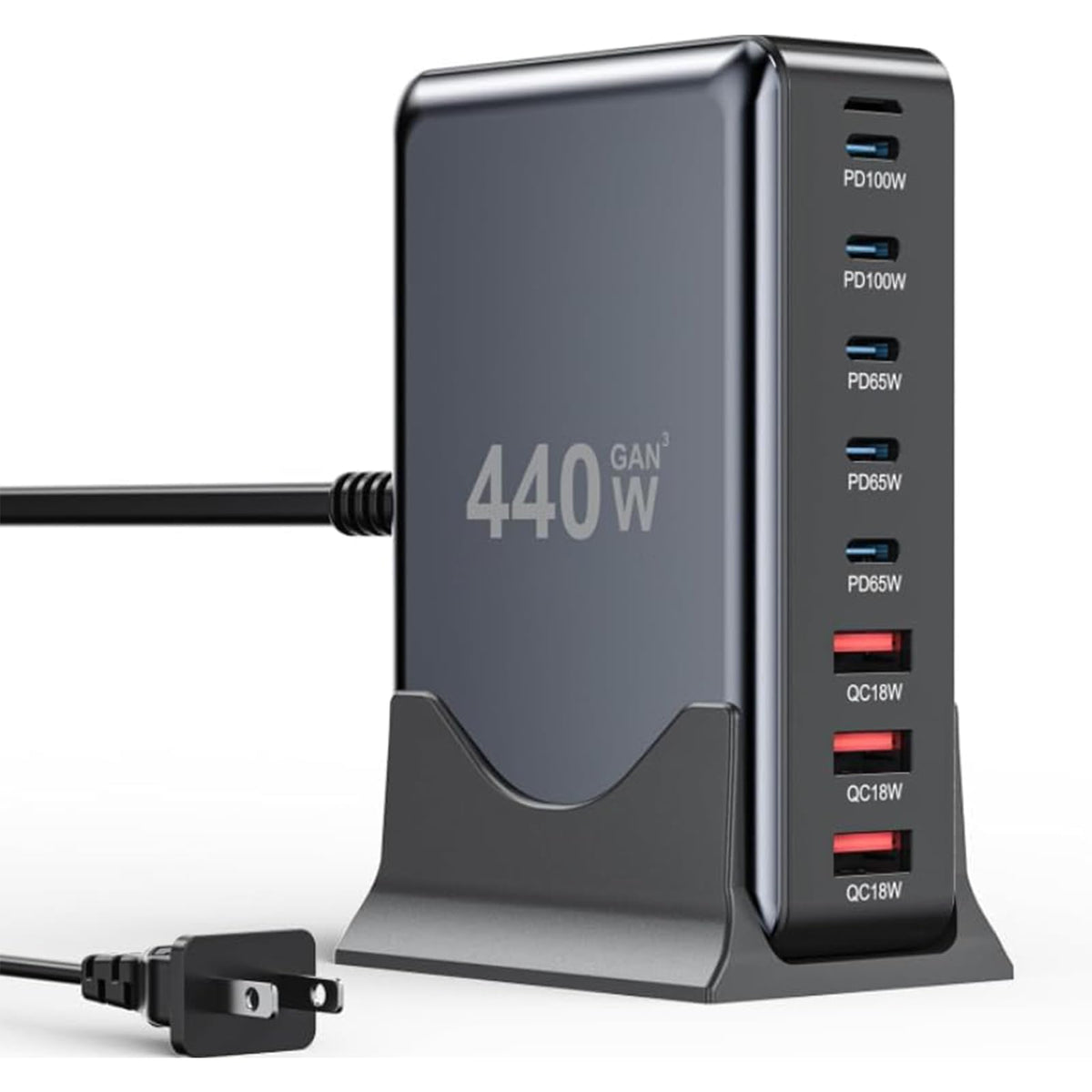 440W USB C Charger Block,8-Port USB C Charging Station GaN IV Travel Essentials Multiple Port Charging Station,65W Laptop Fast Charger Adapter for MacBook Pro/Air,DELL,iPad,iPhone,Samsung Galaxy