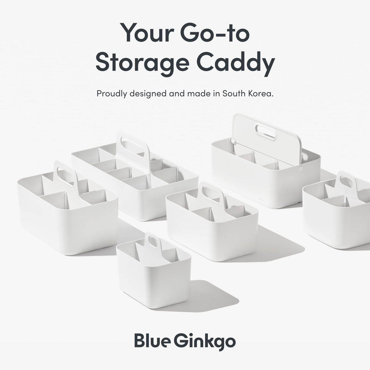 BLUE GINKGO Small Stackable Organizer Caddy – Korean-Made Portable Tote for Bathroom, Office, Crafts, or School Supplies (Square, Pink)