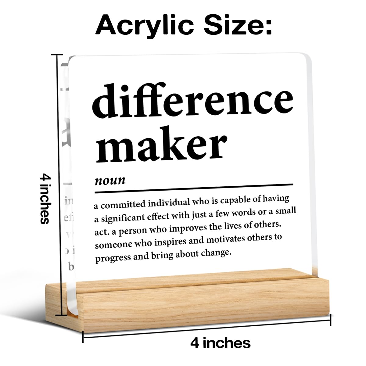 Difference Maker Gifts for Teacher Coach Mentor Boss Leader, Thank You Appreciation Gifts for Coworkers Employee Staff Women Men Motivational Office Desk Decor Cubicle Acrylic Sign, 4 x 4 Inches