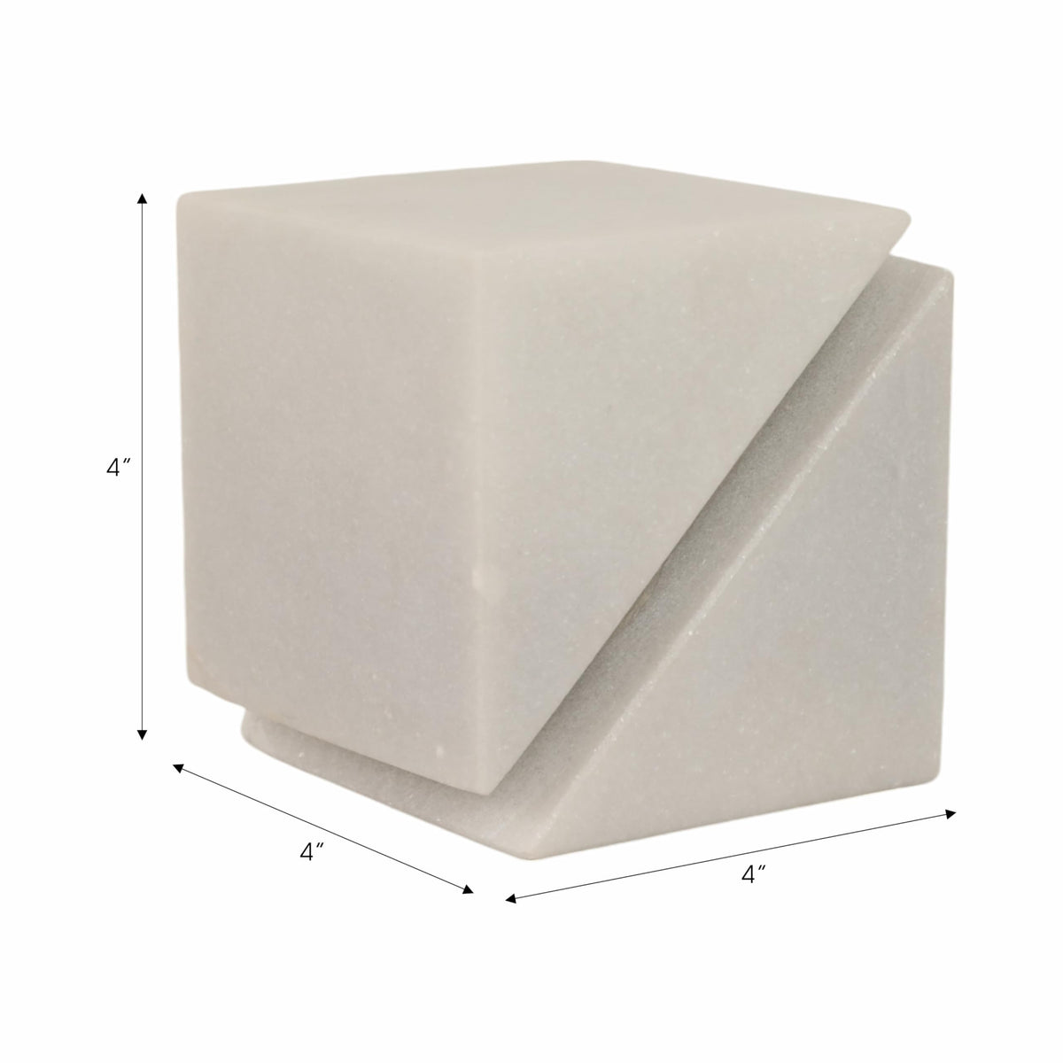 White Marble Sculpture Cube – Accessories for Room Styling and Layering – Shelf, Desk, or Console Placement – Modern Geometric Design Accent for Contemporary Spaces, Home Decor – 4", White Finish