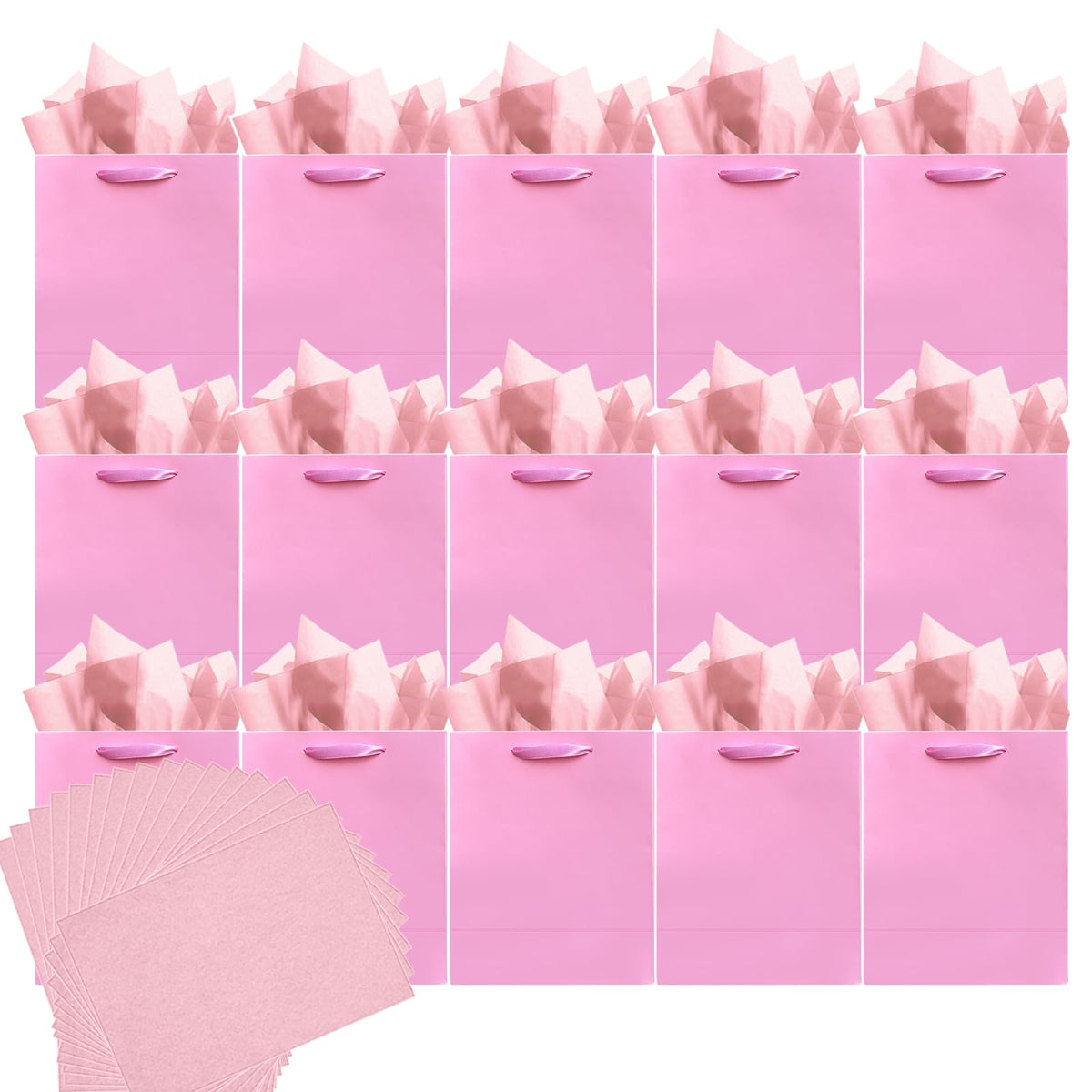 qiqee 24pcs Pink Gift Bags with Tissue Paper for Wedding, Birthday, Party Supplies-4.7"x6.3"x2.4" Small Size Cardboard Gift Bags（24pcs Bags + Tissue Paper ）