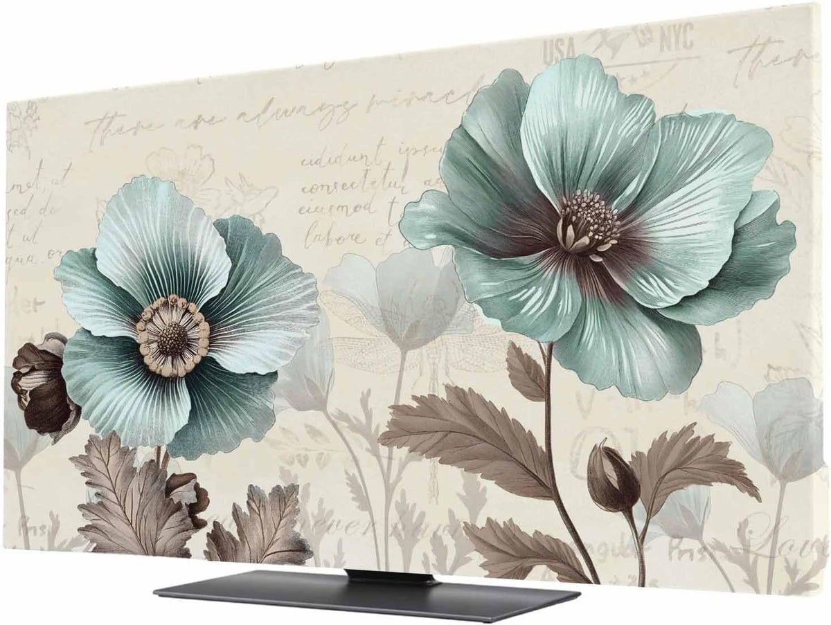 Yukro 40 Inch, 35"x22" Victorian Style Indoor TV Dust Cover, Vintage Blue Flowers Broccoli Elastic TV Dustproof Cover