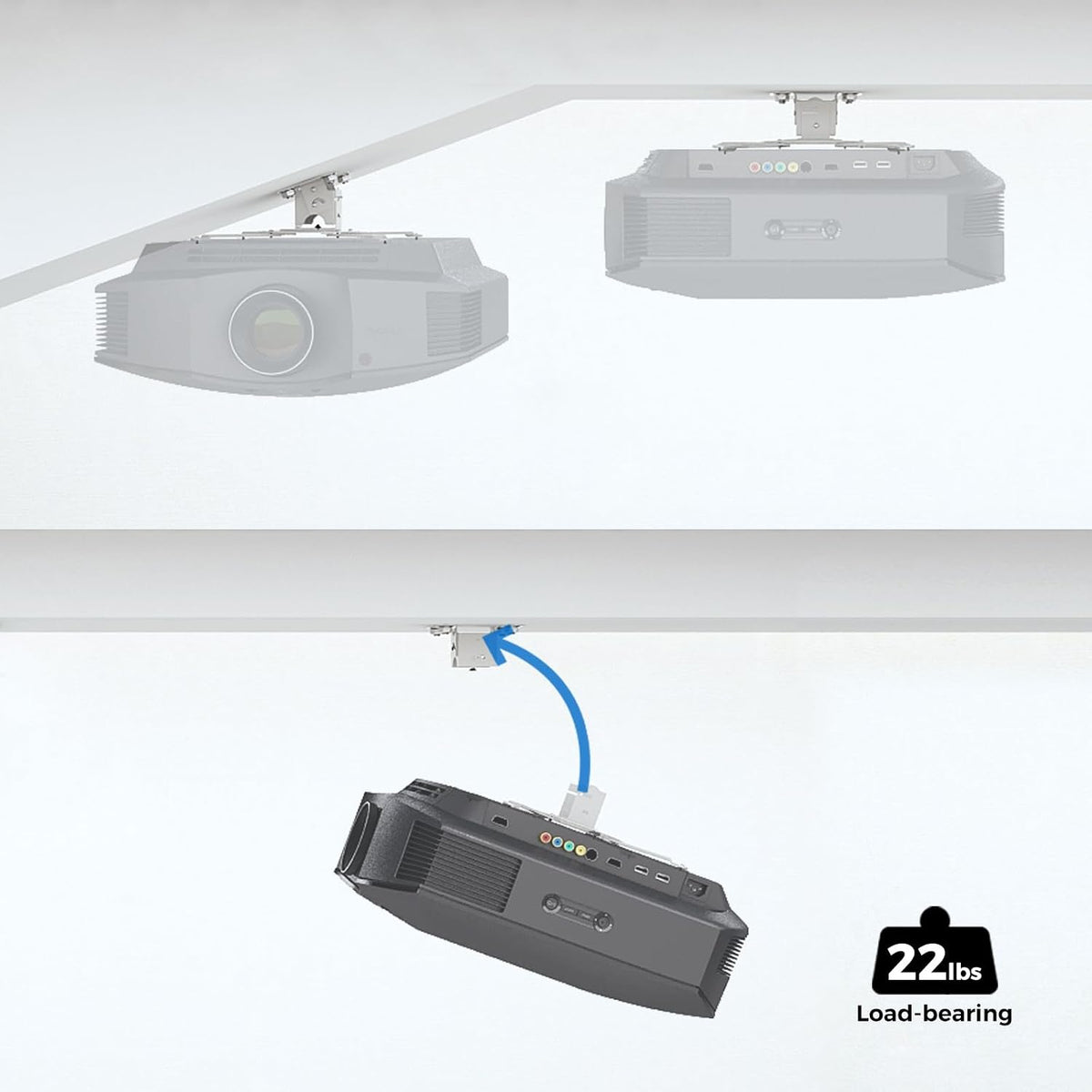 SCREEN PRO 22 lbs 360 30 3.3" Low Profile Projector Ceiling Mount Universal, Max Weight, Rotation Tilt | Universal