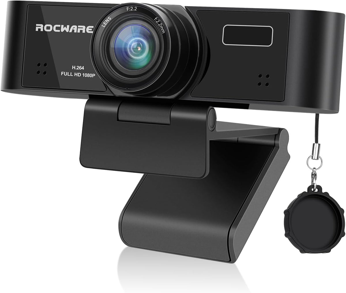 ROCWARE 1080P RC15 30fps 110 Webcam with Microphone, Computer Camera for PC with FOV/Privacy Cover/Low Light