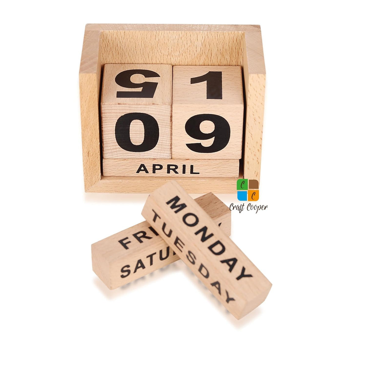 Craft Cooper Wooden Perpetual Block Calendar for Desk, Wood Month Date Display Blocks for Teachers, Students, Classroom, Rustic Farmhouse Office Decor, Desk Accessories