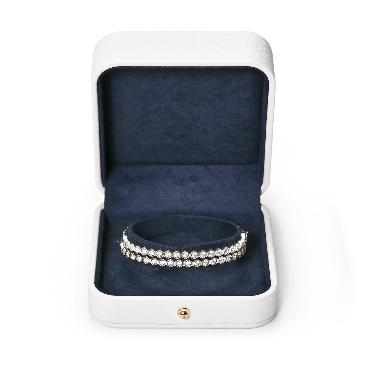 Woodten Blue Velvet Interior Jewelry Gift Box for Bangle Bracelet White PU Leather Bangle Box