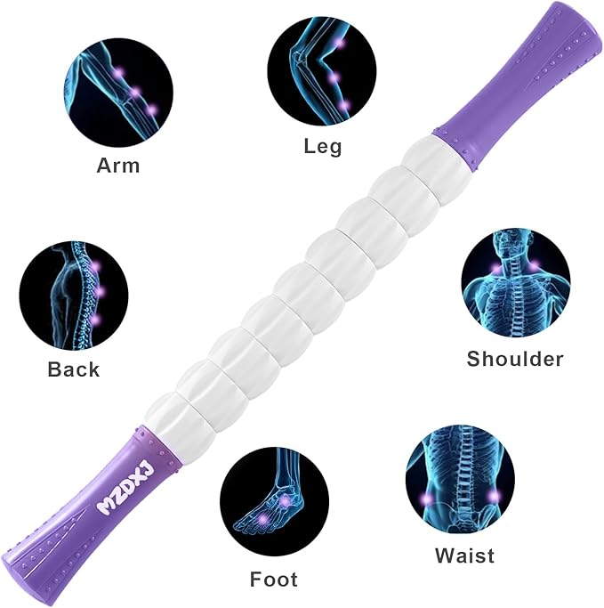 Muscle Roller Stick for Athletes - Deep Tissue Fascia Blaster & Roller Massager for Myofascial Pain Relief - Handheld Physical Therapy & Recovery Tool(Purple White-18 inch)