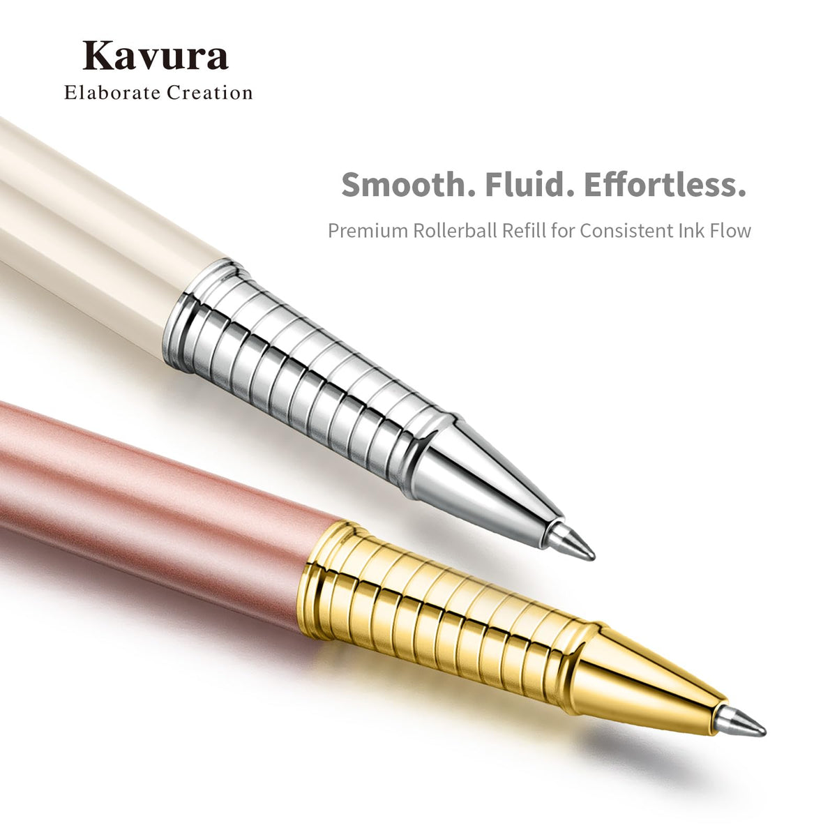 Kavura Rose & Pearl Rollerball Pen – Luxury Brass Pen Gift Set for Women, Jewelry-Inspired Design, Glossy Finish, with German Refill, Romantic Gift for Her, Anniversary & Valentine’s Day (Rose Gold)
