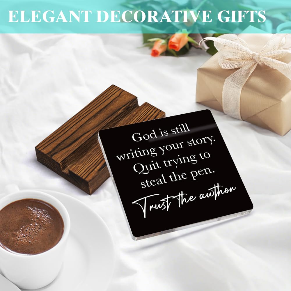 ERHACHAIJIA God Is Still Writing Your Story Acrylic Desk Sign, Funny Bible Verse Office Home Accessories Desk Decor Plaques, Inspirational Signs Gifts for Friends Coworker, Christian Room D?or Gifts