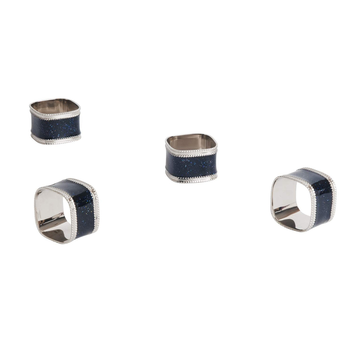 SARO LIFESTYLE Collection Sparkling Square Design Napkin Rings (Set of 4), 1.5" x 1", Black 4 Pieces