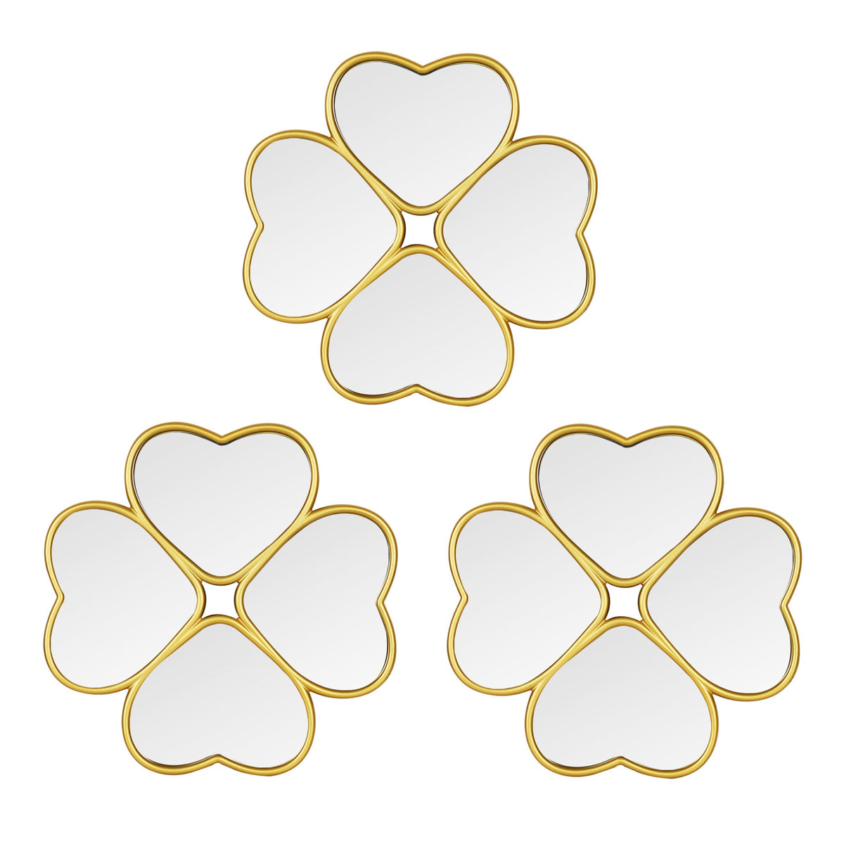 LuHeToz Small Decoritive Heart Wall Mirrors Set of 3, Decorative Four-Leaf Clover Mirror (Gold)