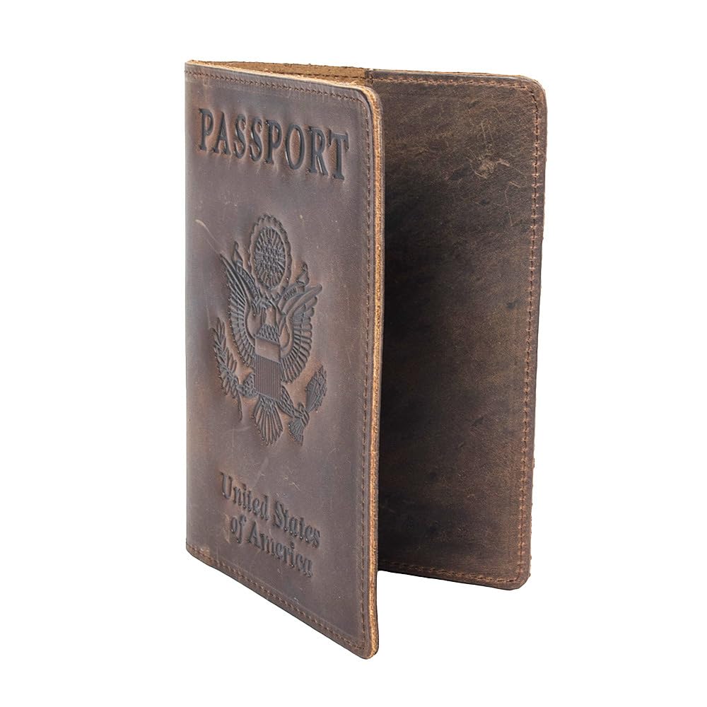 RFID Blocking Passport Holder Travel Wallet - Genuine Crazy Horse Leather for Men(Coffee)