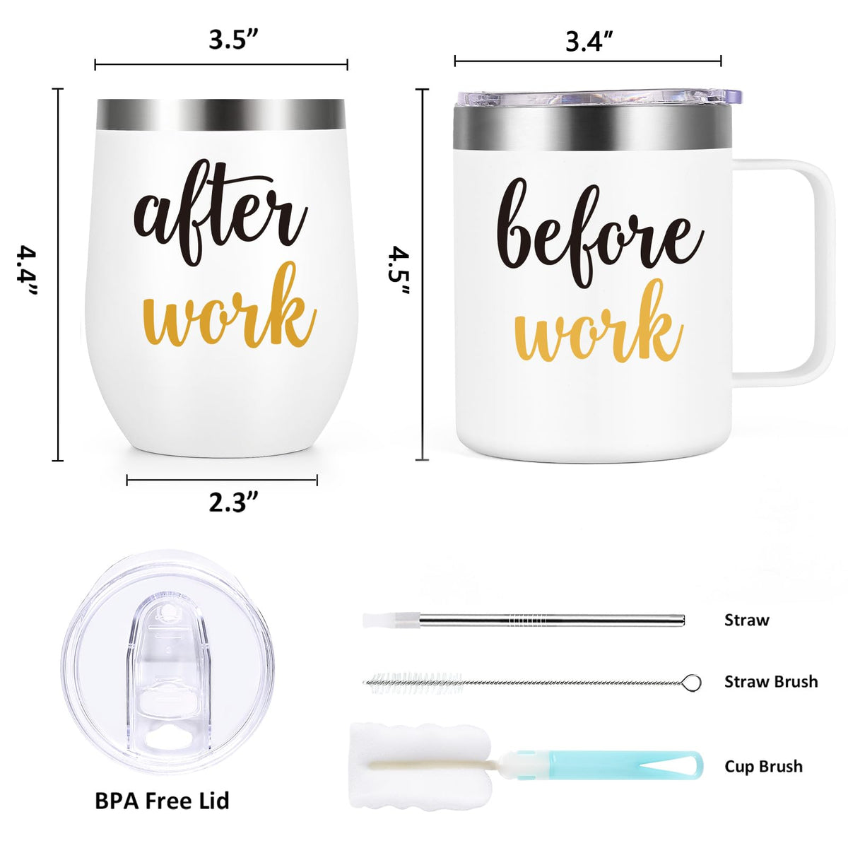 Gtmileo Before Work After Work Gift Set, Christmas Office Work Gifts for Coworker Employee Female Boss Lady Women Men Friends Manger Leader, 12oz Stainless Steel Insulated Coffee Mug Wine Tumbler Set