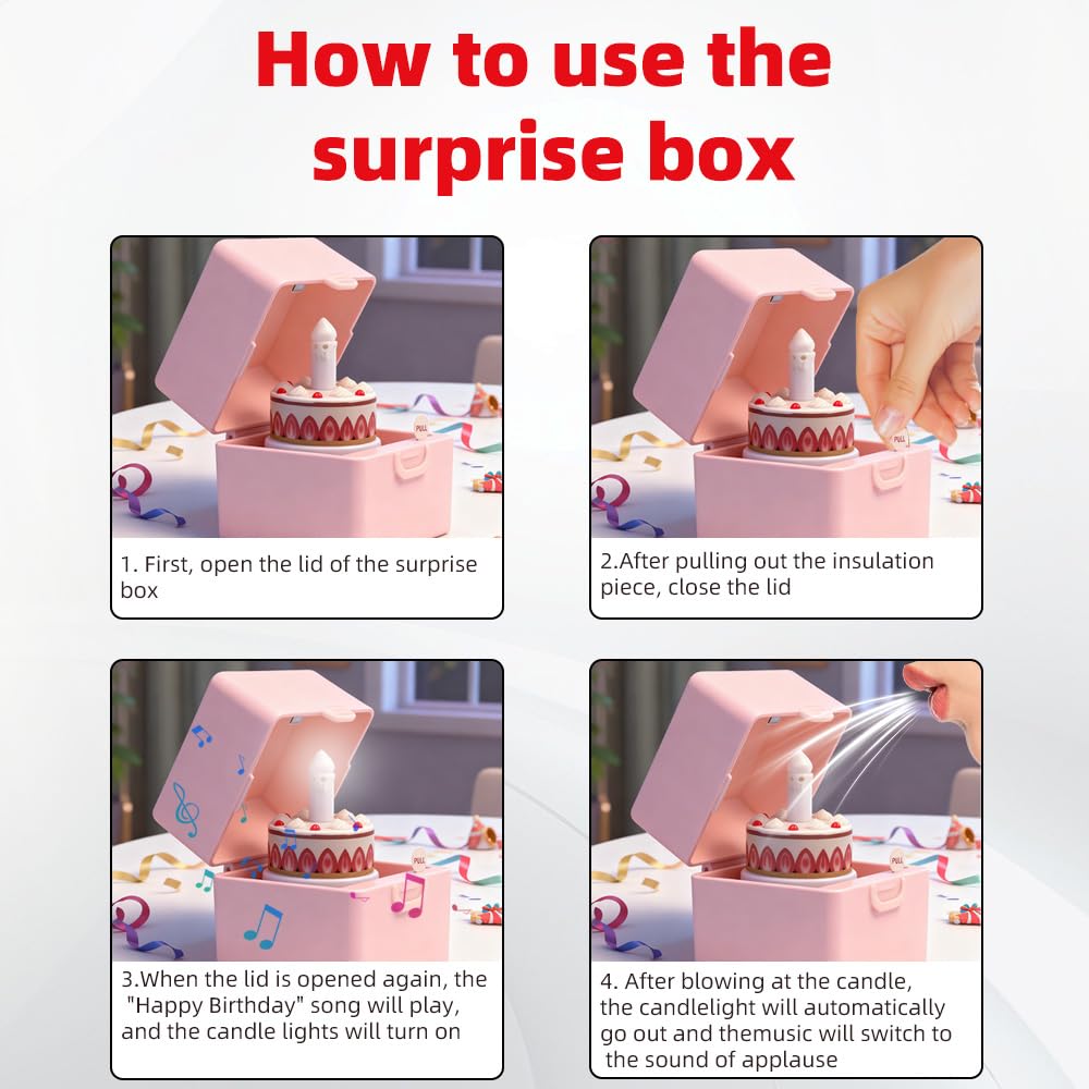 SLUQQHDU Surprise Gift Box,Surprise Pop up Gift Box,Birthday cake design,Happy Birthdays Music Box,Happy Birthday Box For Men Women Little Boys And Girls (Pink)