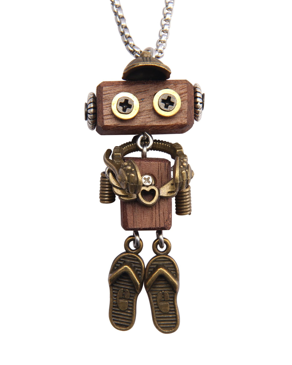 joymiao Wooden Pendant Necklace Steampunk Necklace Womens Gold Necklace Vintage Leather Choker Stainless Necklace Chain Hippie Choker Necklace