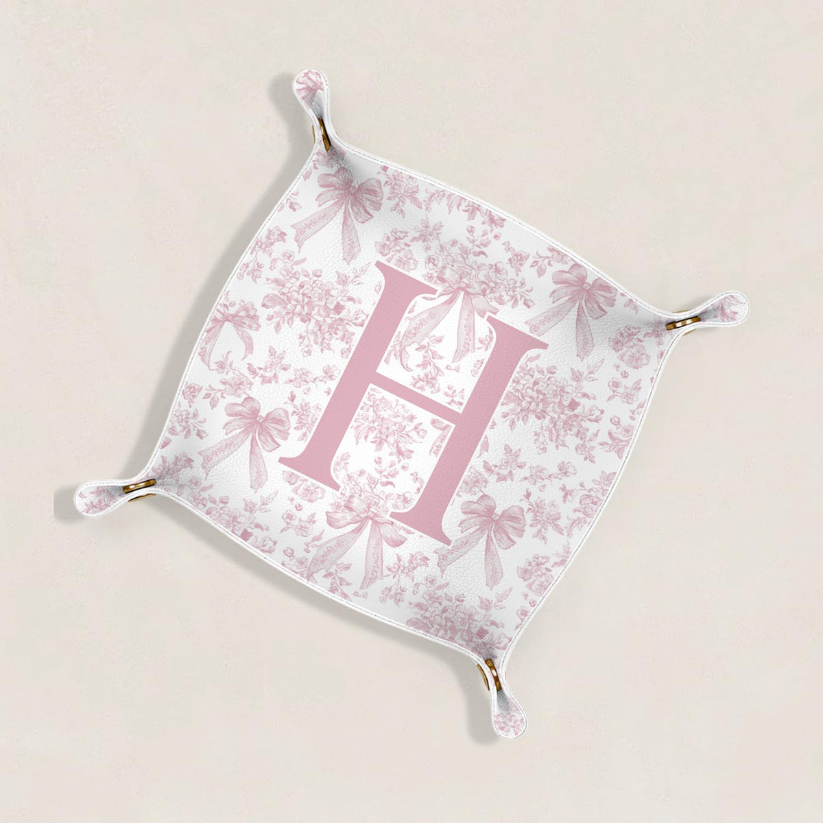 Dilemat Gifts for Women Initial Valet Tray,Pink Personalized Gifts for Women Mom Grandma Girlfriend,Nightstand Desk Accessories PU Leather Tray Organizer for Birthday Christmas Gift Ideas (H)