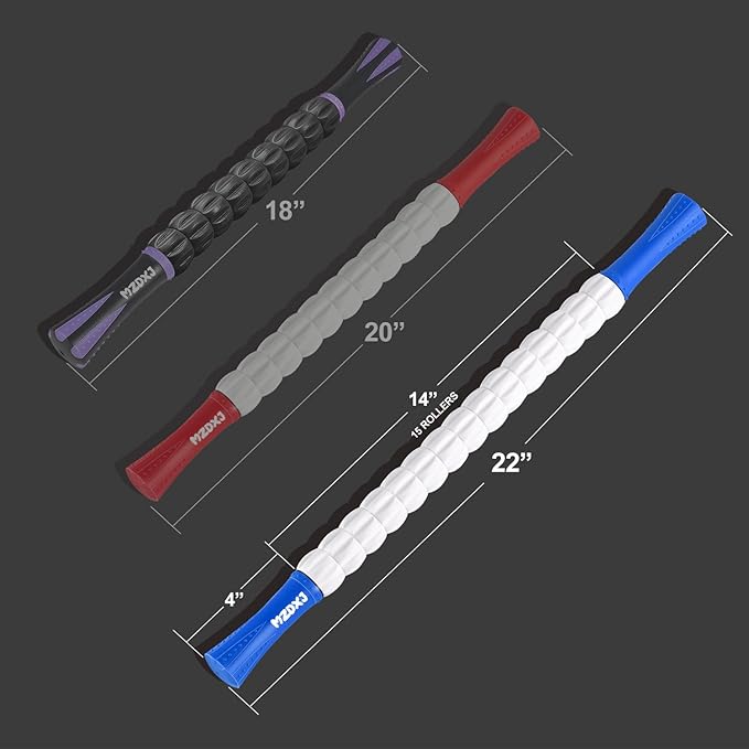 Muscle Roller Stick for Athletes - Deep Tissue Fascia Blaster & Roller Massager for Myofascial Pain Relief - Handheld Physical Therapy & Recovery Tool(Blue White-24 inch)