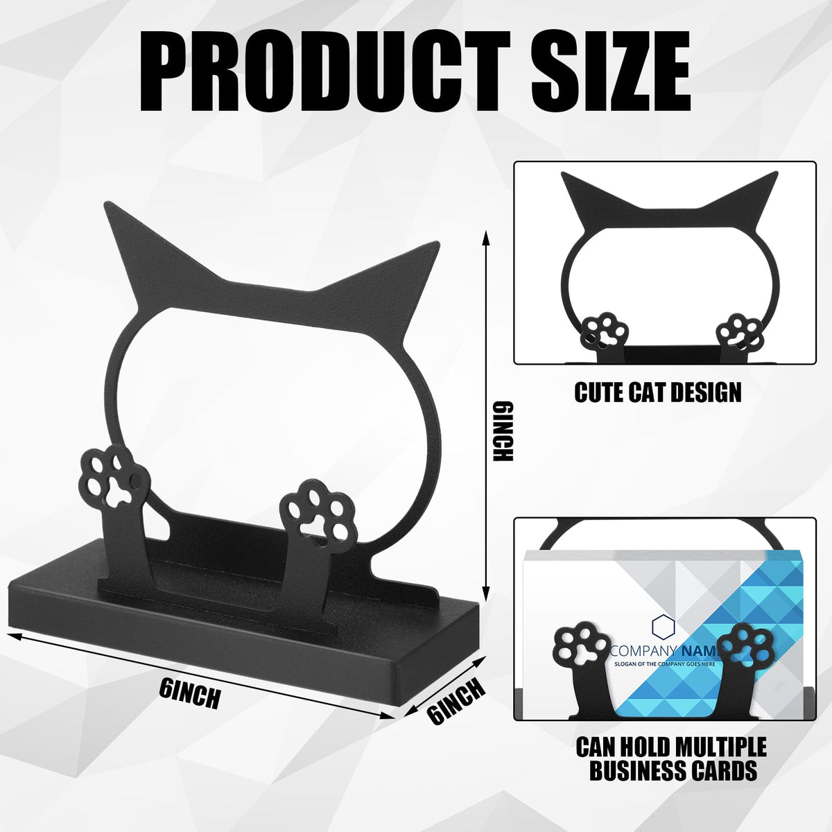 MorningRo 2 Pcs Cute Business Card Holder Cat Paw Print Metal Black Card Holder Cat Desk Accessories Organizer Display Stand for Women Office Supplies Coffee Shop Ideal Gift