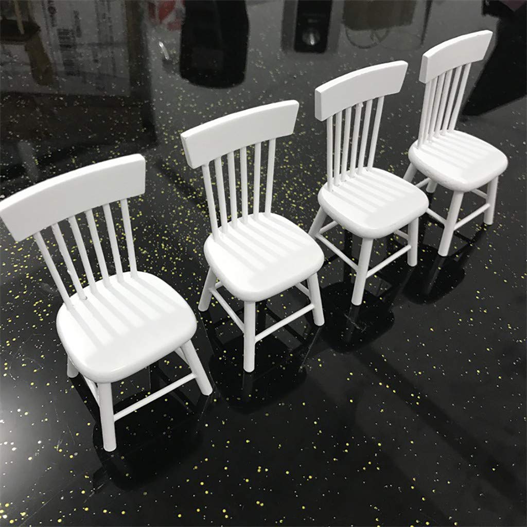 SXFSE Dollhouse Decoration Accessories, 1:12 Dollhouse Miniature Furniture Wooden White Dining Table Chair Model Set