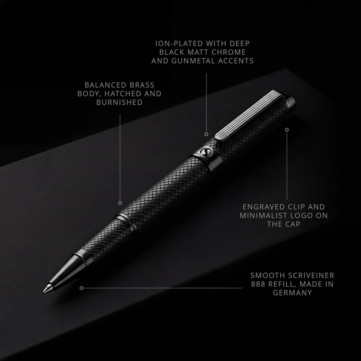 Scriveiner All Black Rollerball Pen - Stunning Luxury All Metal Matt Black Pen, Schmidt Ink Refill, Best Roller Ball Gift Set for Men & Women, Professional, Executive Office, Nice Pens