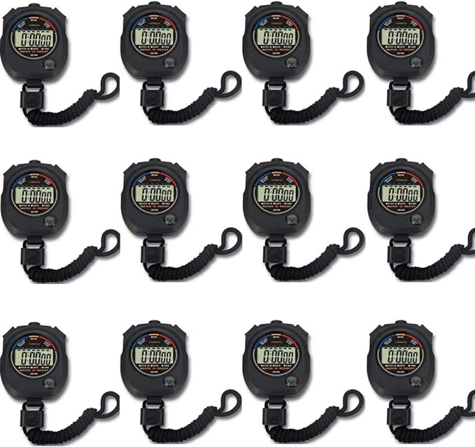 12 pack Multi-function Electronic Digital Sport Stopwatch Timer, Large Display with Date Time and Alarm Function,suitable for Sports Coaches Fitness Coaches and Referees