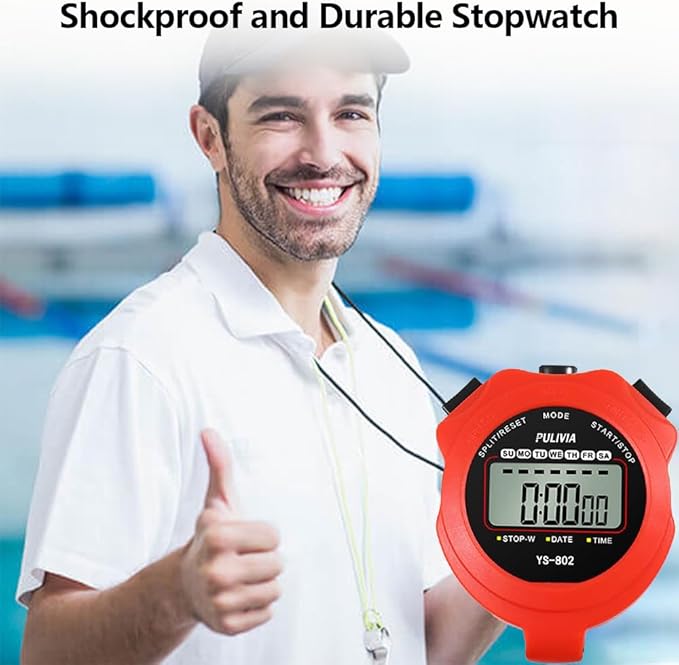 Stopwatch Timer Lap Split Digital Stopwatch with Clock Calendar Alarm, Large Display Stop Watch for Sports Kids Coaches Swimming Running