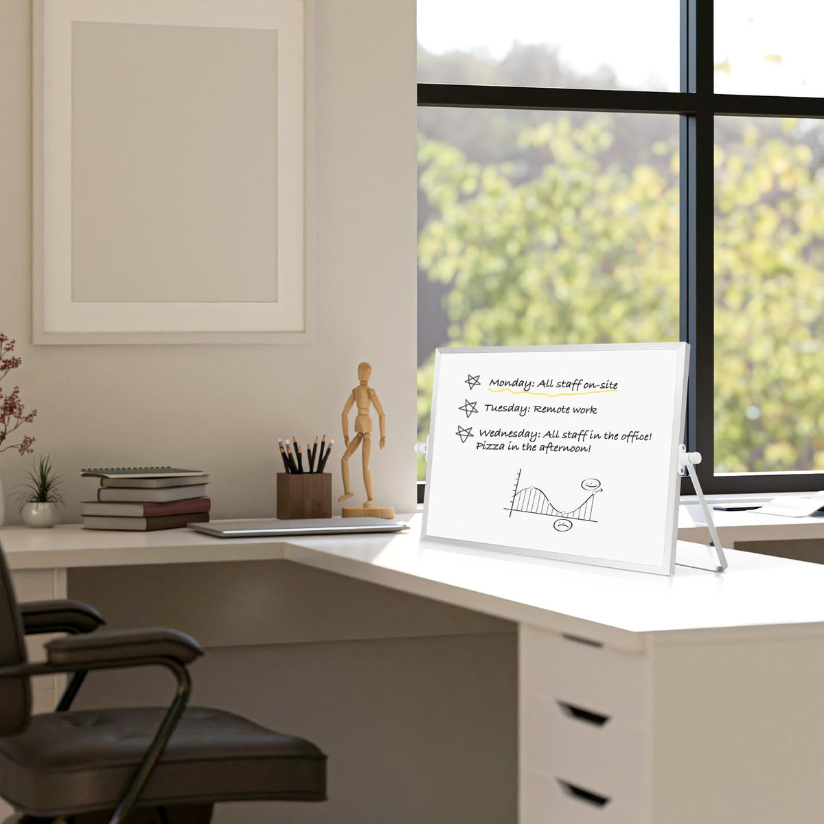 AMUSIGHT Dry Erase Magnetic White Board, 16" x 12" Double-Sided Desktop Whiteboard with Stand, Portable Small Whiteboard Set for Drawing, Office, Home
