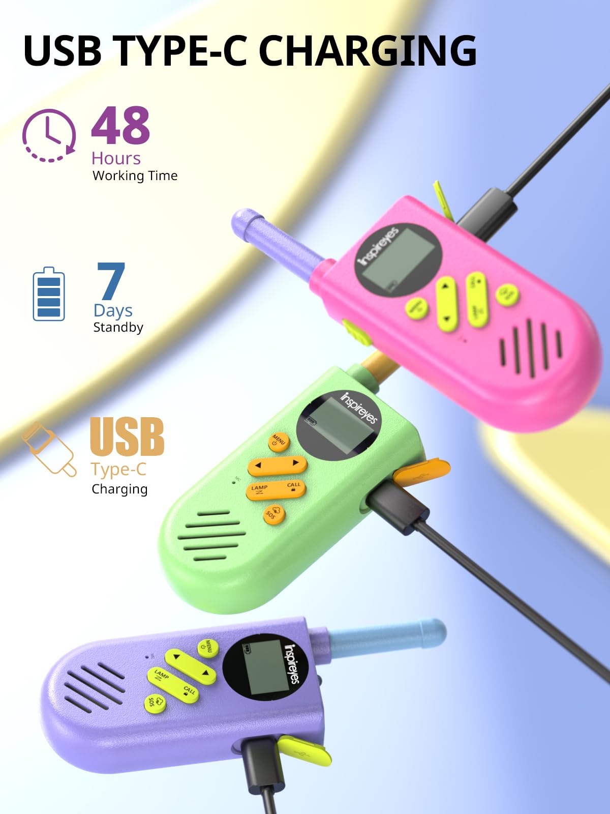 Inspireyes Walkie Talkies for Kids, Rechargeable Long Range 3 Pack, Kids Toys for Boys Girls Ages 3-12, 2 Way Radio Toy, Outdoor Adventure Toys, Camping Hiking Gear, Birthday Gifts for Kids